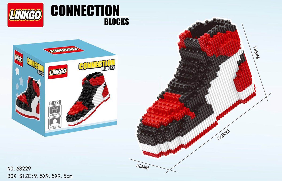 Linkgo - Connection Blocks - Sneaker - Rood / Zwart / Wit | Lego Schoen - Cadeautjes